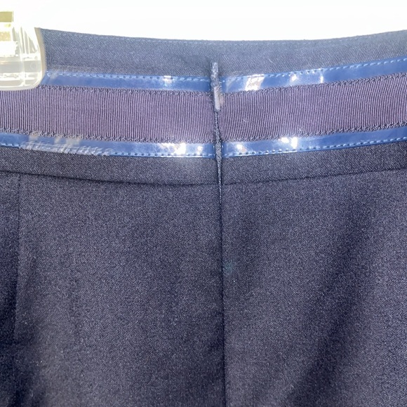 TORY BURCH Navy Wool W/Blue Faux Patent Leather Trim Front Pencil Skirt Size 4 - Picture 4 of 7